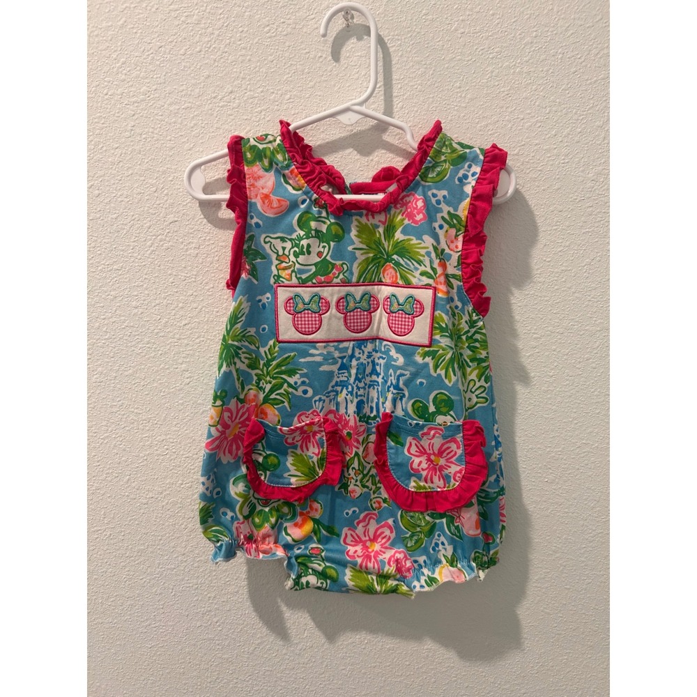 Abby & Evie Girls 24M Minnie Mouse Tropical Floral Ruffle Bubble Romper